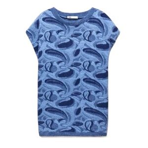 ZARA Fuzzy Sleeveless Sweater Vest Top Blue Paisley S NWOT